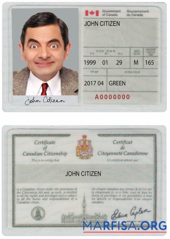 Blank Canada certificate of citizenship example